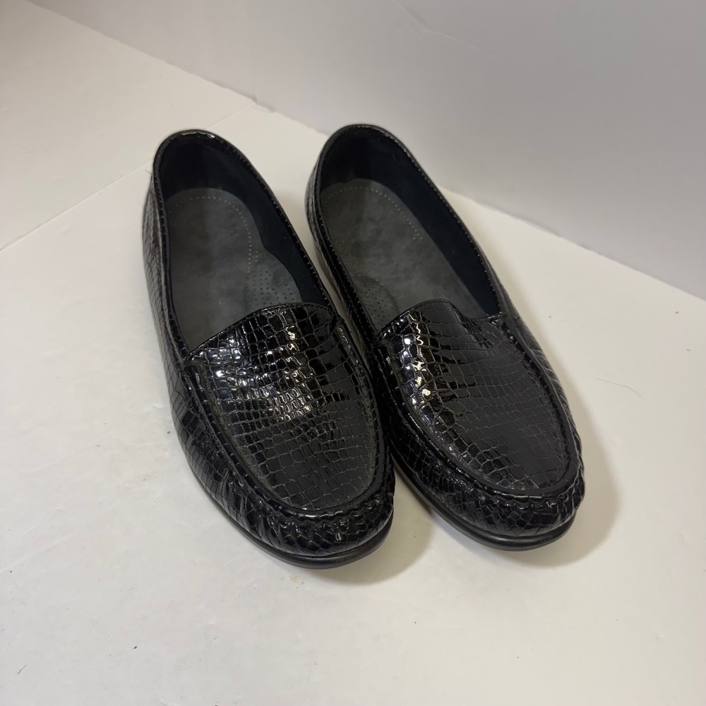 SAS Tripad Comfort Women Black Croc Embossed Patent Leather Loafers Size 9
